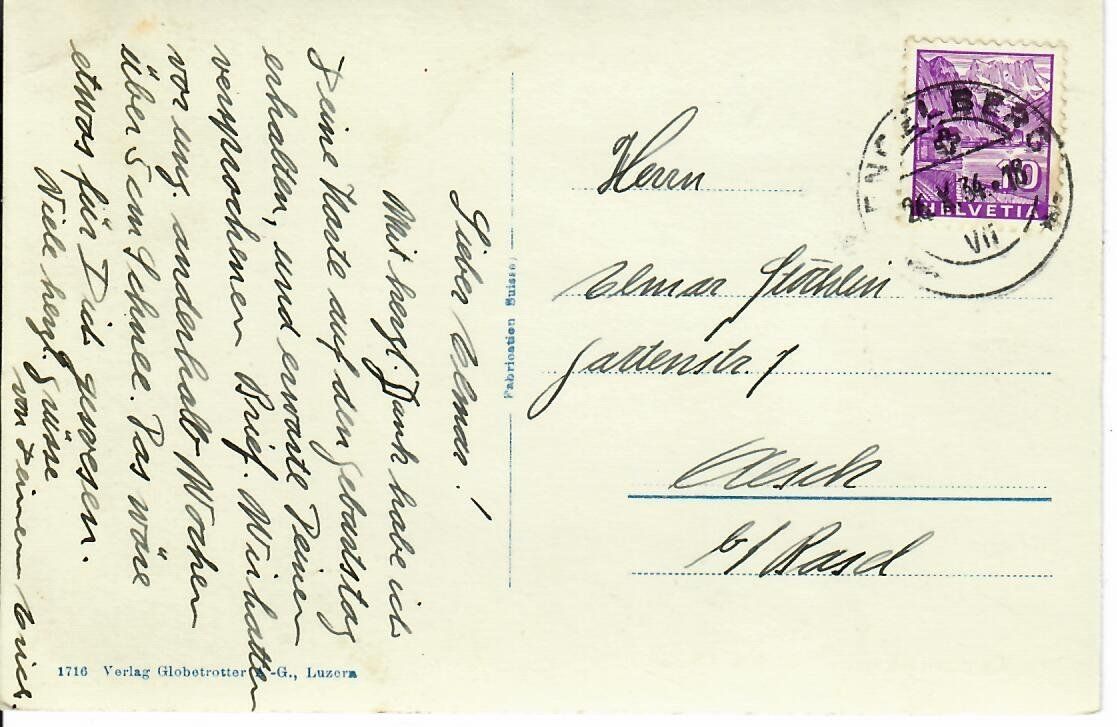 Cartoline postali: Engelberg von Hegmatt 1934 – Usato da Hochdorf venduto da Ziegel-16 1