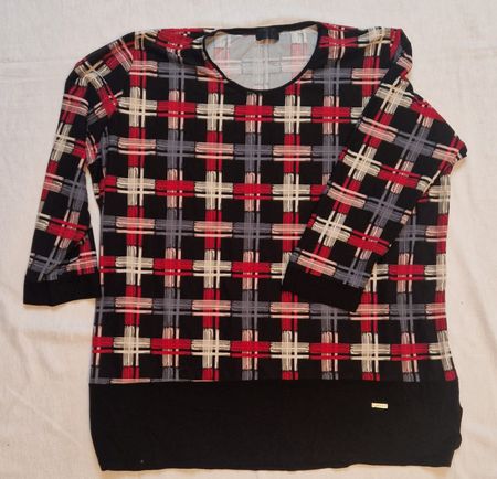 Karo Langarmshirt – Schwarz/Rot – Gr. XL – Weich