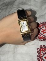 Montre femme Balmain Rectangulaire Doré Cuir Noir Bon état