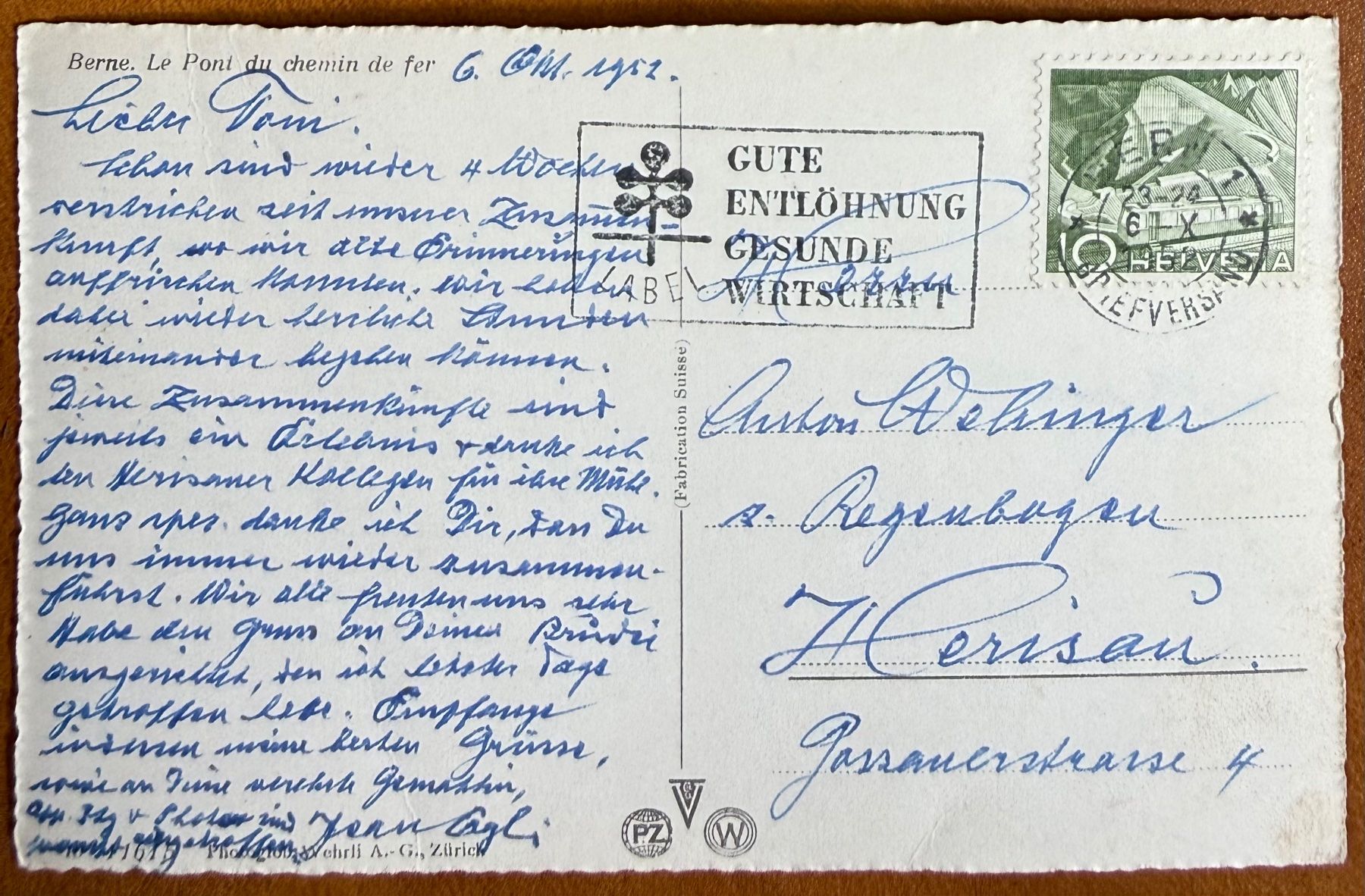 Ansichtskarten: Bern - Eisenbahnbrucke  1952 – Gebraucht aus Lutry von Ediego 1