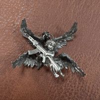 Silber Anhänger Engel mit Kalaschnikow, Rarität! Neu