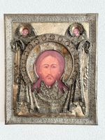 2 russische Christus-Ikonen – eine mit verzierter Metall-Riz