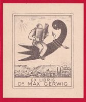 EXLIBRIS BASELSTAB, BASEL, LESENDER, BUCH, MONOGRAMMIERT EB