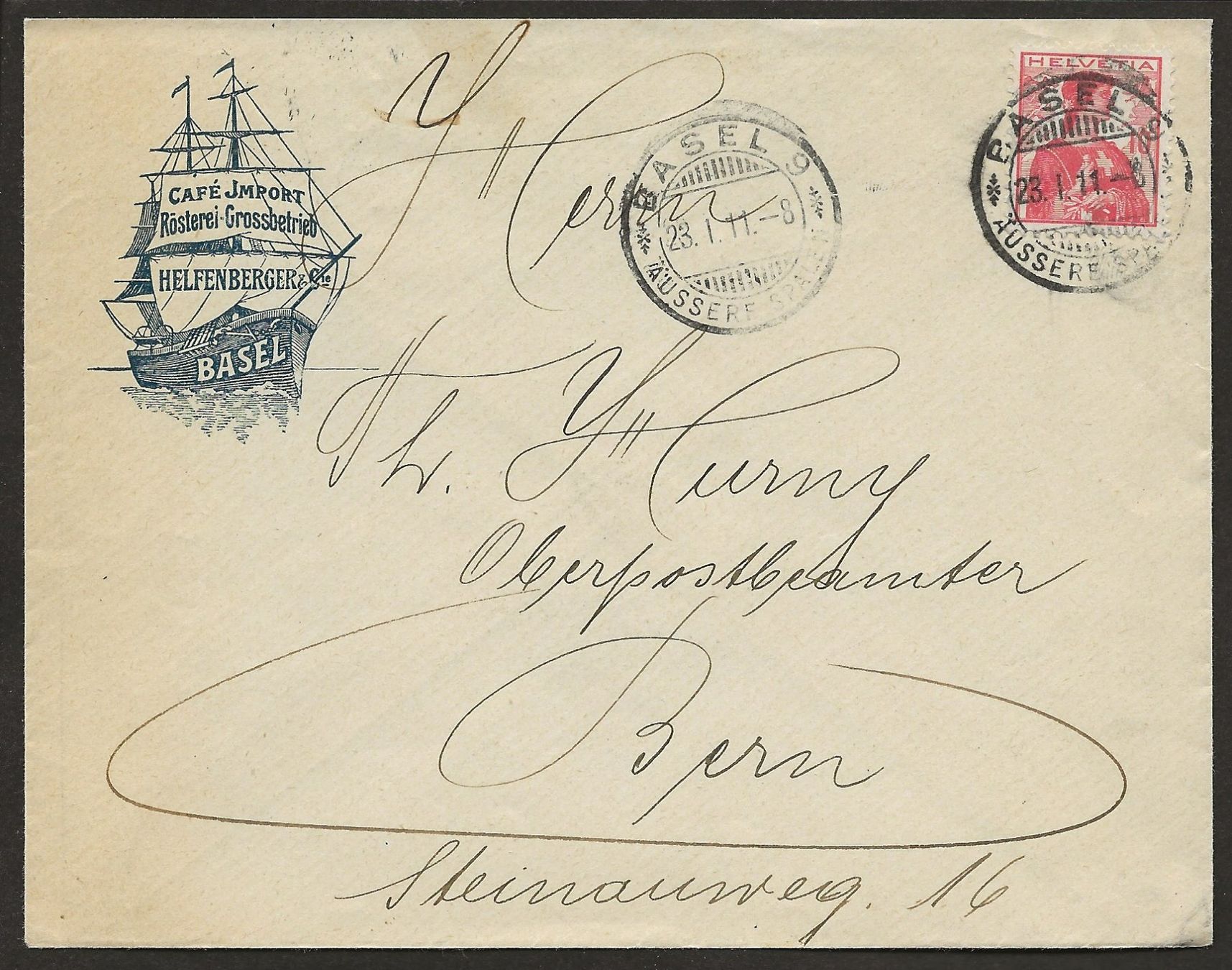 Tous les timbres: 1911 Café Import Rösterei Schiff Werbung Basel - Bern +++ – D'occasion à Müswangen par buyin