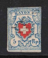 1851 Rayon I 5Rp. Nr.17II, gute Qualität, signiert Rellstab