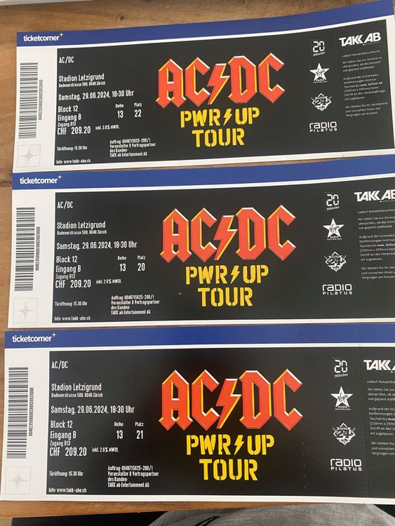 3 AC/DC Sitzplatz Ticket Zürich | Kaufen auf Ricardo