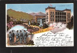Litho Gruss aus Thun BE , Militär , gel. 1898