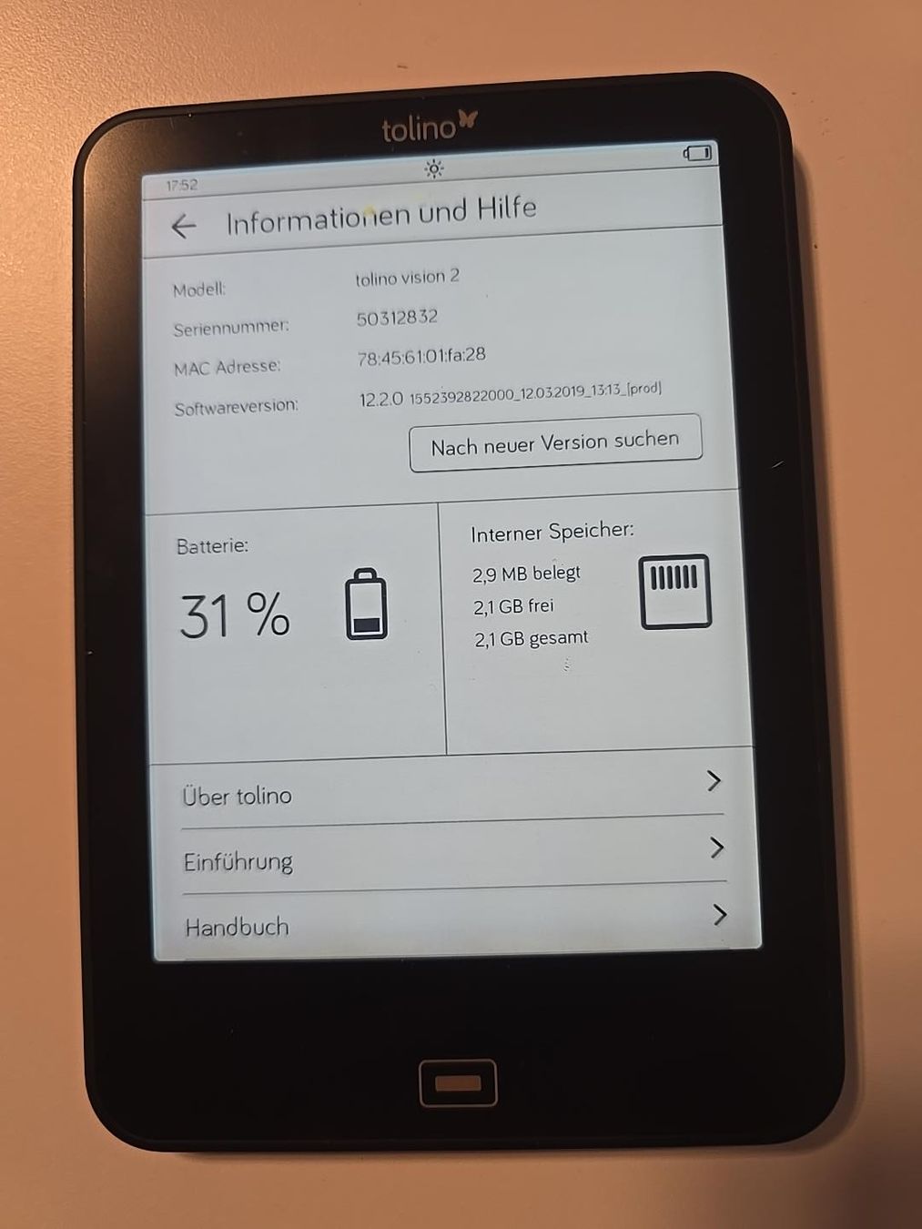 Bücher: Verkaufe einen Tolino Vision 2 E-Book-Reader. – Gebraucht aus Winterthur von UmzugsFundgrube 5