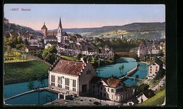 Baden, Ortsansicht mit Flussanlagen aus 