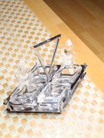 Vintage wunderschöne Menage aus Glas, Metall Top