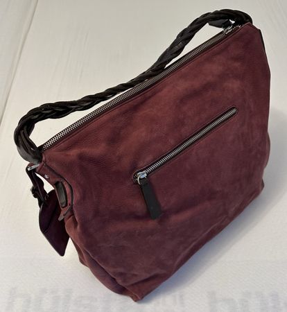 Leder Handtasche 07 14, bordeaux geflochtener Traggurt, neu