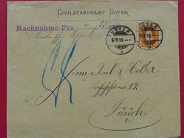 1895: Nr.66D mit Vollstempel auf Brief von USTER (ZH)