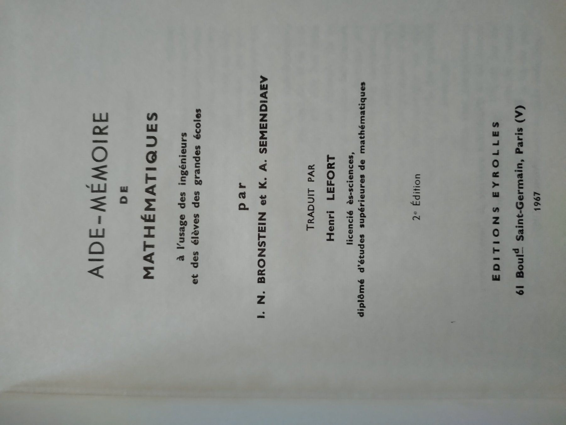 Libri: Aide-mémoire de mathématiques, Eyrolles, 1967, 2e édition – Usato da Ollon VD venduto da yva_g28f 1