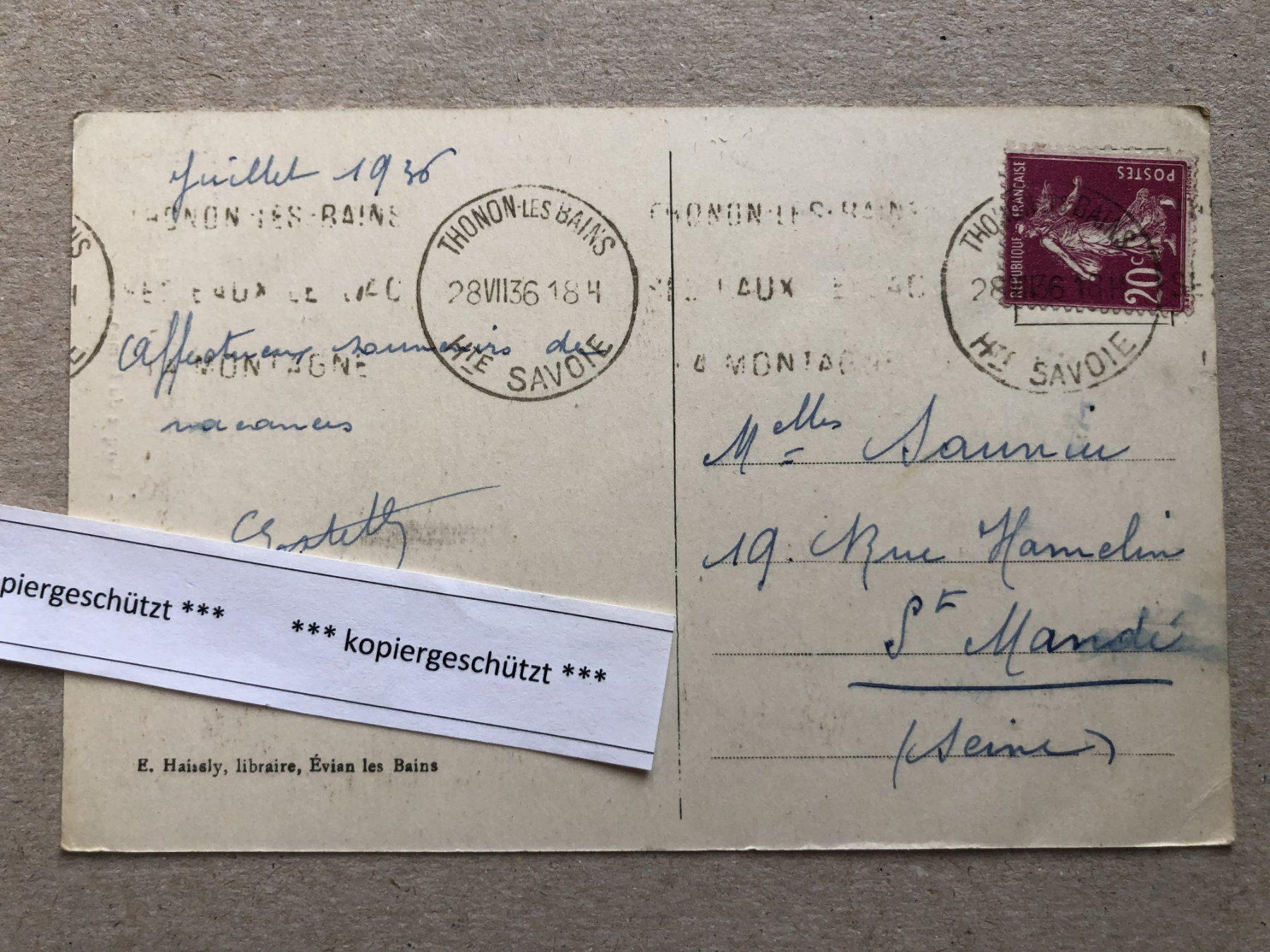 Cartoline postali: 1936 Barque du Leman Nr. 1413 AK alt – Usato da Hefenhofen venduto da Bierinder 1