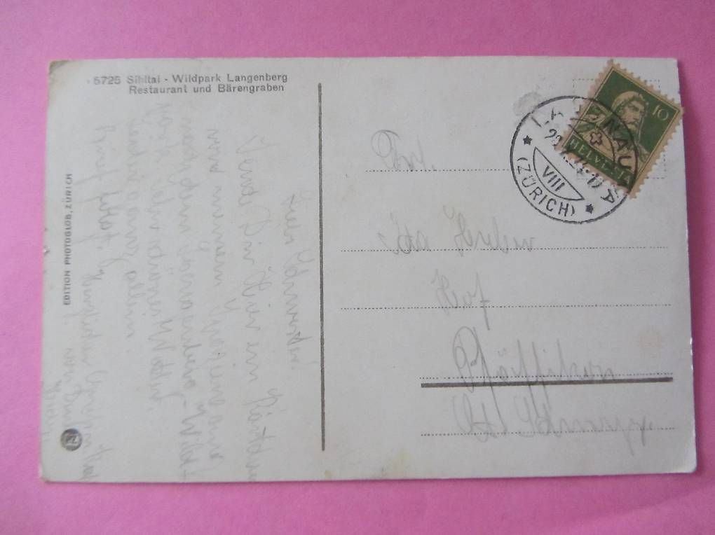 Ansichtskarten: Ansichtskarte Wildpark Langenberg Langnau a. Albis, u. 1920 – Gebraucht aus Malters von Hausi88 1