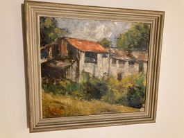 Adolf Fehr (1889-1964) Landschaftsgemälde mit Gebäude, Bäume