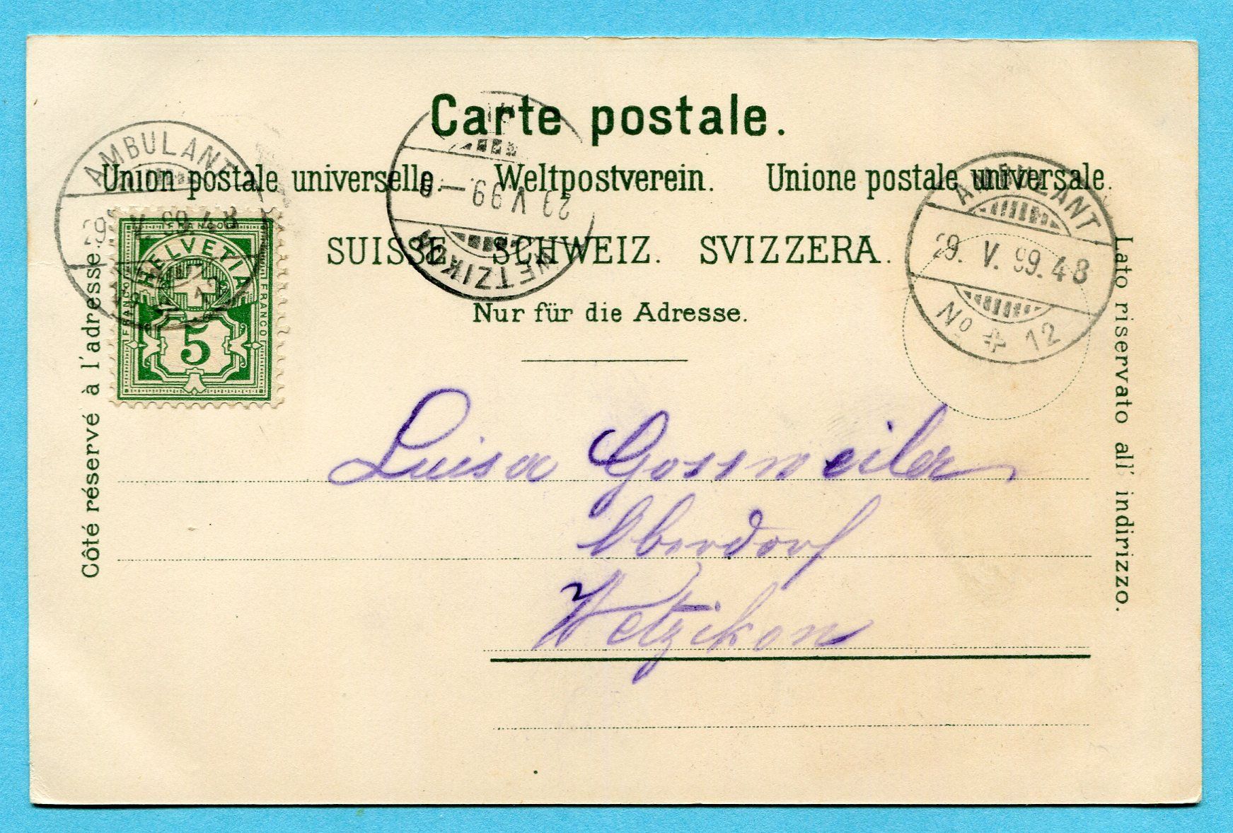 Ansichtskarten: Gruss aus Biel 1899 – Gebraucht aus Opfikon von cleocat-vb 1