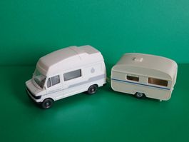 Mercedes Camper mit Wohnwagen von Wiking 1/87