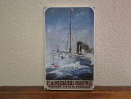 Emailschild Post Frankreich Dampfschiff Retro Emaille Schild