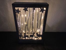 LED Diorama Holzbild, Winterlandschaft, ca. 40x27x9 cm