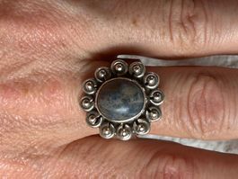 Vintage Silber Ring mit blauem Stein (Grösse 61)