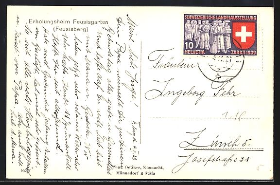 Cartoline postali: Feusisberg, Erholungsheim Feusisgarten – Usato da Berlin venduto da bartko-reher 1