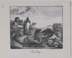 Trostburg Teufenthal Lithographie von Naumann