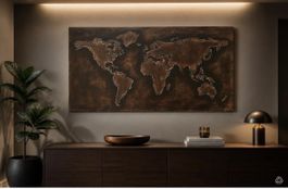 Wandbild Weltkarte Holz braun antik Optik neuwertig