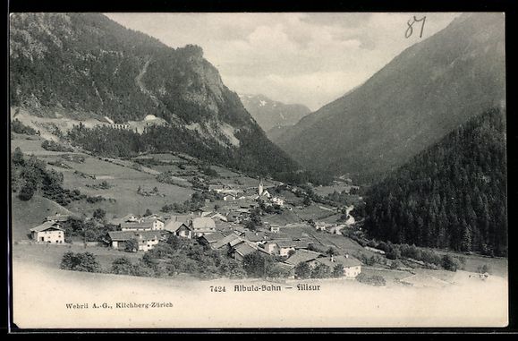 Cartoline postali: Filisur /Albula-Bahn, Ortsansicht im Tal – Usato da Berlin venduto da bartko-reher