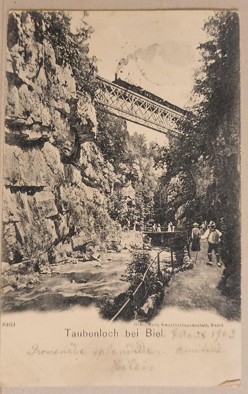 Cartoline postali: BIEL/BIENNE  -  TAUBENLOCH  - Train à vapeur - 1903 – Usato da Delémont venduto da Domdom1