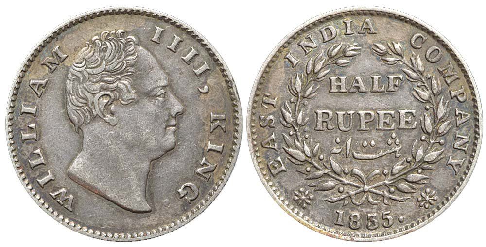 Tutti le monete: Indien, 1/2 Rupie 1835 – Usato da Lugano venduto da Numisartes