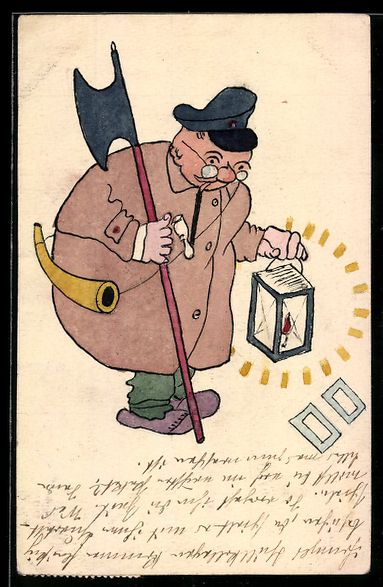Cartoline postali: Handgemalt: Nachtwächter mit Laterne, H – Usato da Berlin venduto da bartko-reher