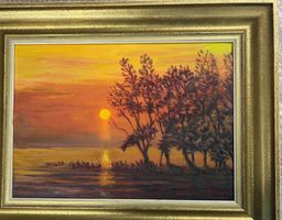 Gemälde, Bild, Henri Billiet, Sonnenuntergang