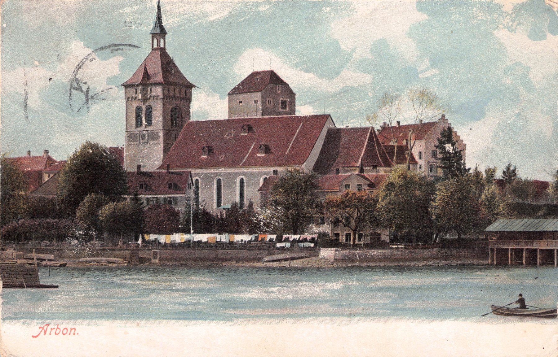 Cartoline postali: Arbon TG // ca. 1910 Kirche Fischerboot Bodensee – Usato da Basel venduto da intermezzo12