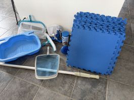 Pool Zubeh. Set; Sauger, Kescher, Bürste, Bodenmatten, 49 Ze