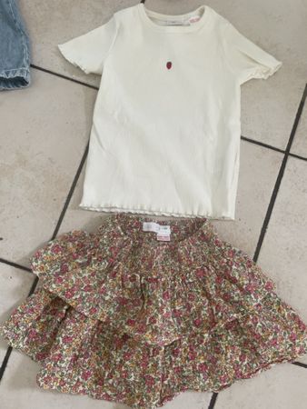 Zara Erdbeer-T-Shirt & Blumenrock Gr. 104 Sommer Neu