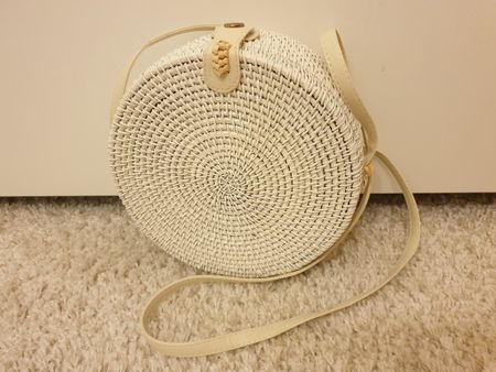 Sac à bandoulière rond en rotin tressé, blanc, comme neuf