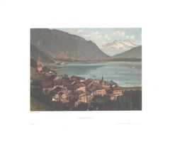 Montreux altkolorierter  Stahlstich von Heisinger selten