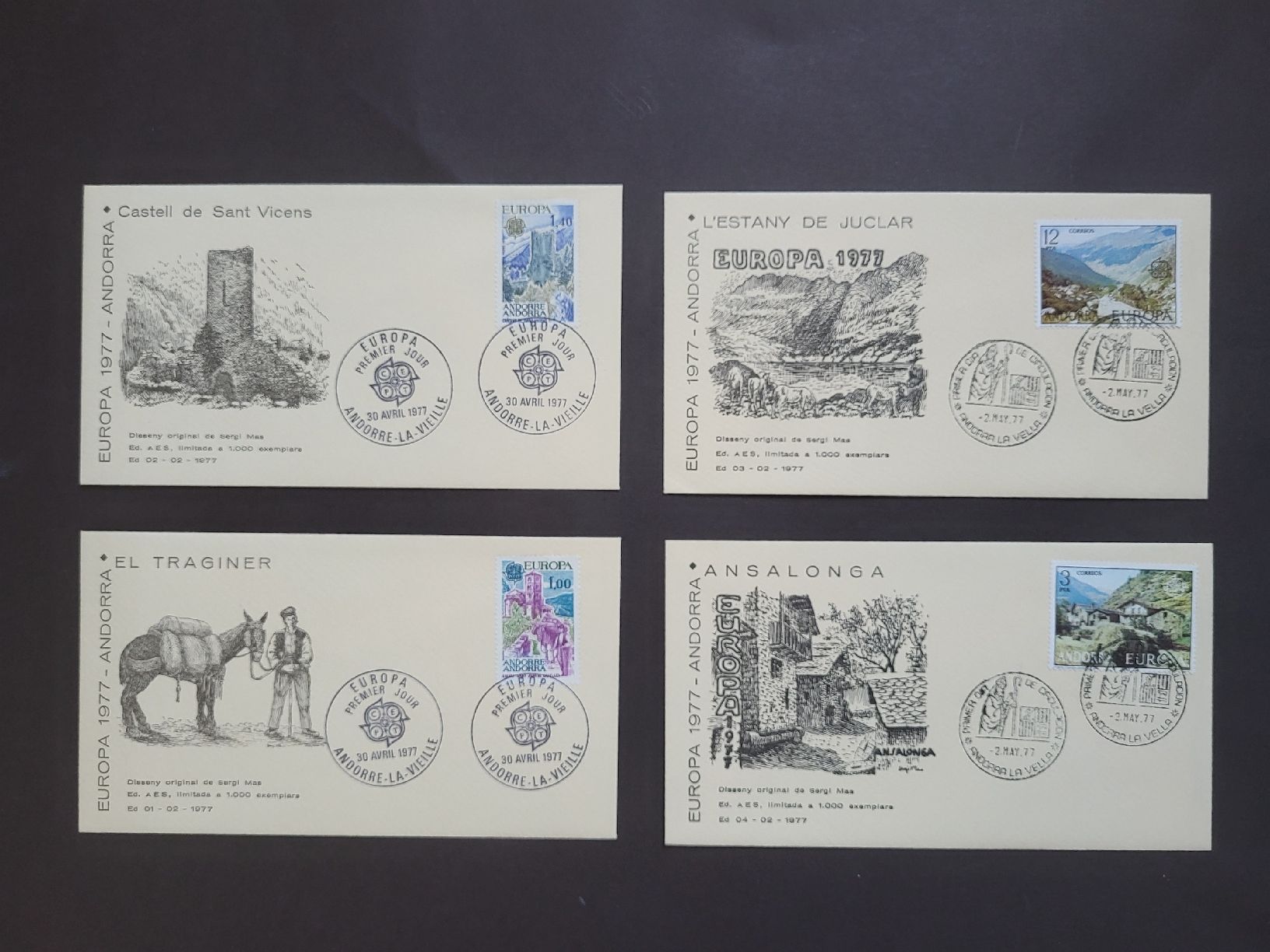 Alle Briefmarken: 1977, Andorra  -  4 Erstagsbriefe – Gebraucht aus stäfa von brandy66