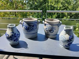 4x Rustic Stoneware Pitchers & Pot Set - Spring Decor!