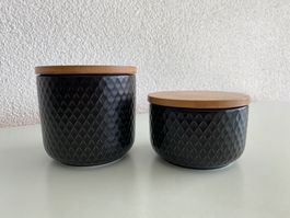 2 neu Vorratsdosen Keramik schwarz Bambusdeckel