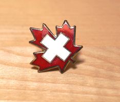 Ansteck-Knopf Kanada mapel leaf mit Schweizerkreuz