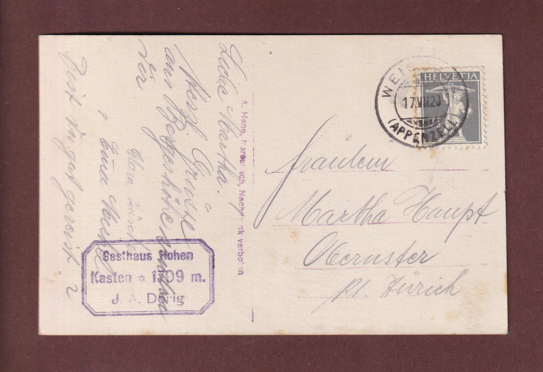 Cartoline postali: HOHEN KASTEN - Alpstein - 1920 – Usato da Pully venduto da nicecards-shop 1