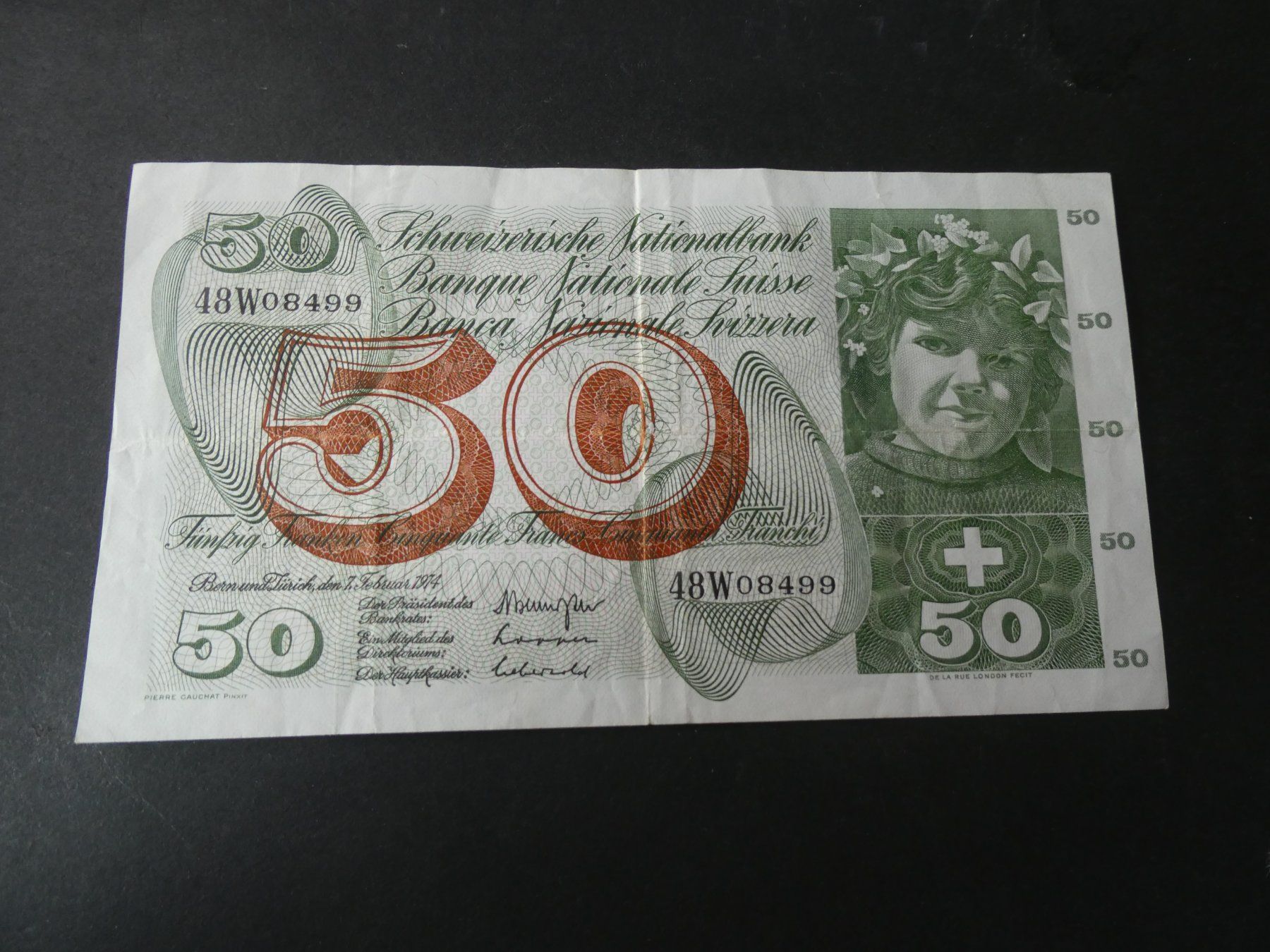 Billets de banque: Schweiz 1974, 50 Franken – D'occasion à Hinterforst par Rohusri