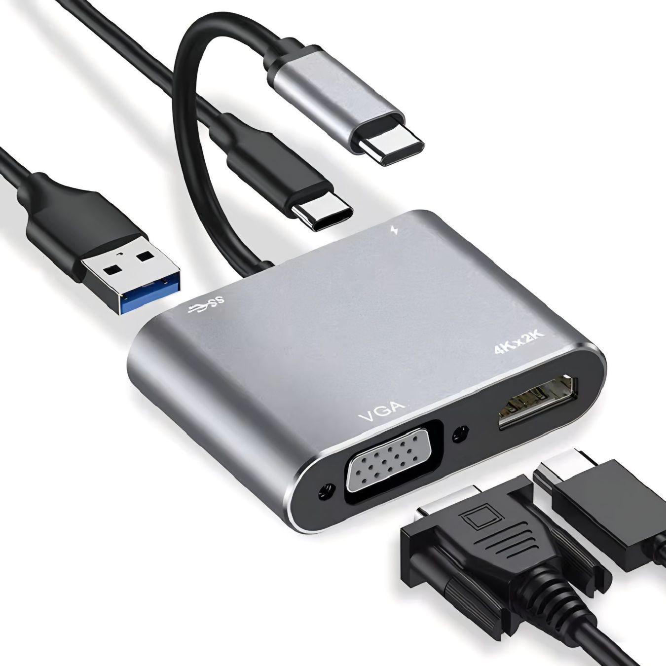 Kabel: USB-C Dongle mit VGA + HDMI + USB-C + USB-A / USB 3.2 – Neu und originalverpackt aus Uster von -FPS- 7
