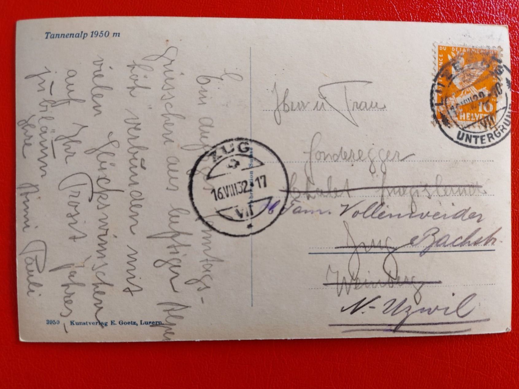 Cartoline postali: Tannenalp 1950m 1932 – Usato da St-Légier-Chiésaz venduto da Theo006 1