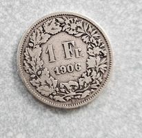 Schweizer 1‑Franken‑Münze von 1906 aus Silber (0.835), 5 g.