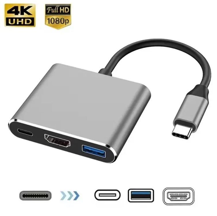 Adattatori: USB-C Adapter mit 4K HDMI + USB-C + USB-A Port / USB 3.0 – Nuovo e nell'imballaggio originale da Uster venduto da -FPS-