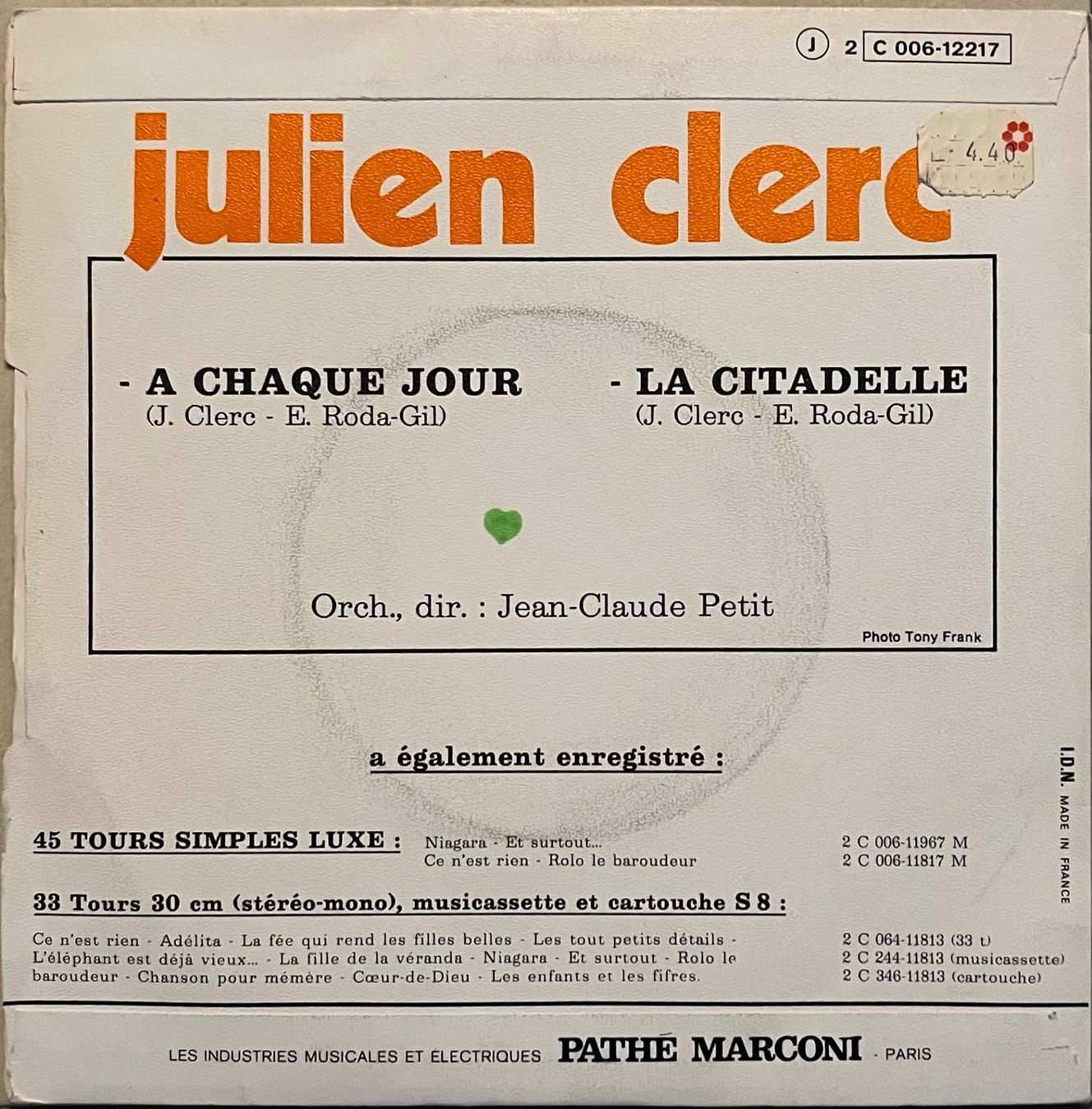 Dischi in vinile: JULIEN CLERC - À CHAQUE JOUR – Usato da Bussigny venduto da vinyl-pas-cher 1