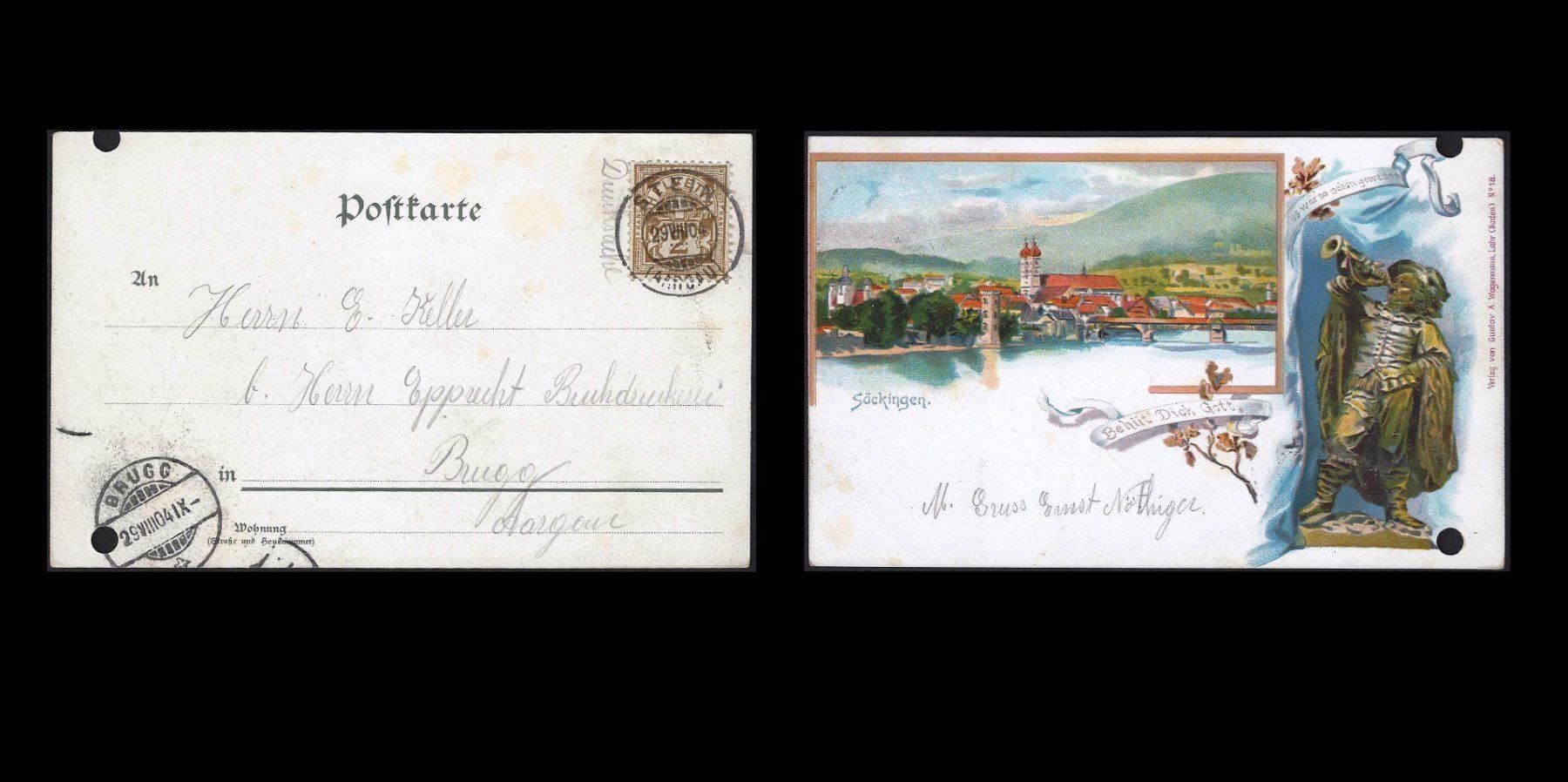 Cartoline postali: Postkarte Säckingen 1904 – Usato da Baar venduto da W47